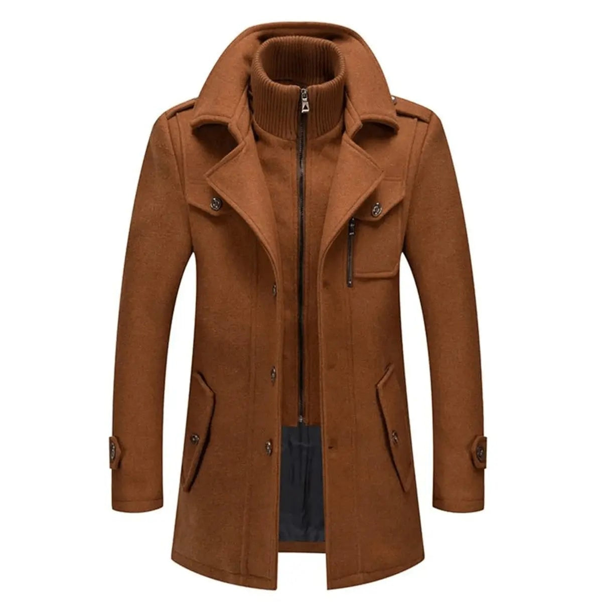 Winter Coat with Double-Layer Knit Collar and Wool Blend - Image 8