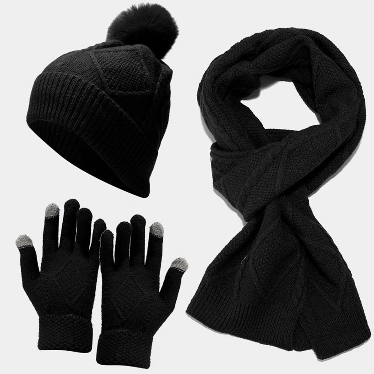 Winter Hat Set with Touchscreen Knitwear and Pom-Pom - Image 2