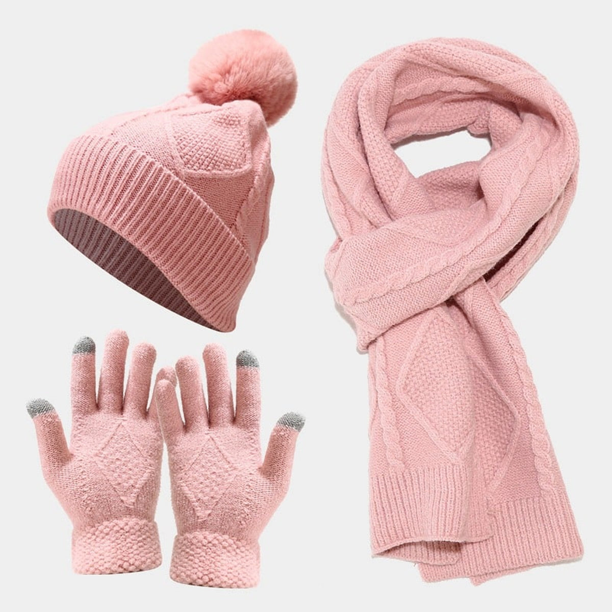 Winter Hat Set with Touchscreen Knitwear and Pom-Pom - Image 3