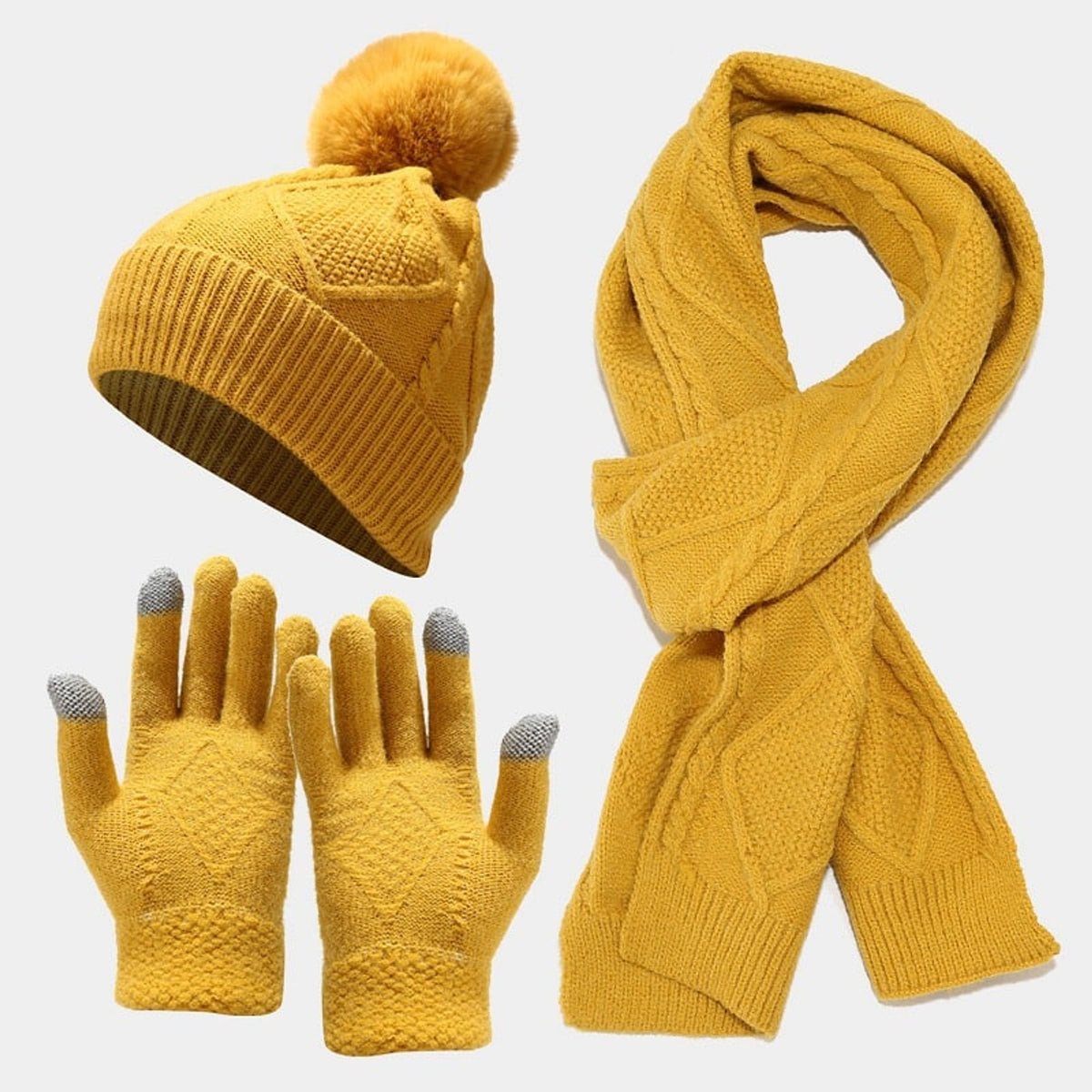 Winter Hat Set with Touchscreen Knitwear and Pom-Pom - Image 5