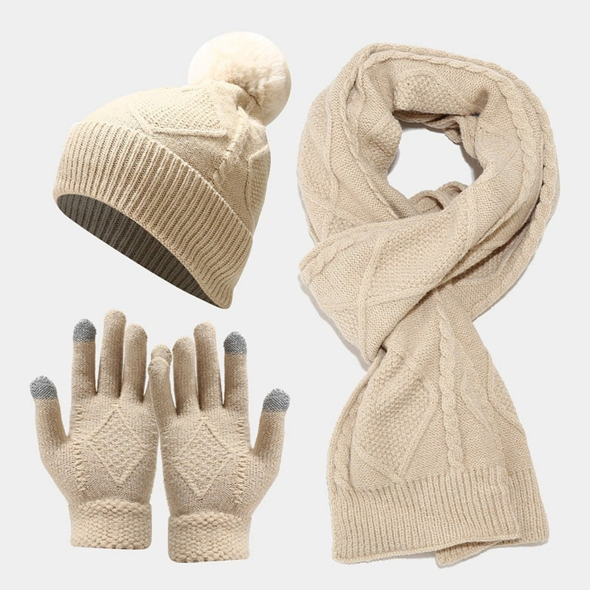 Winter Hat Set with Touchscreen Knitwear and Pom-Pom - Image 6