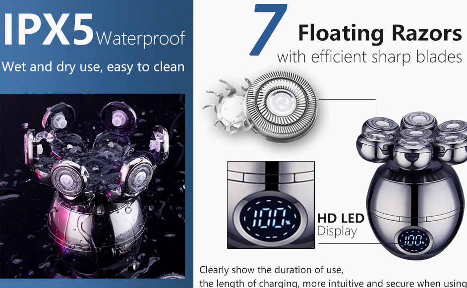 Wireless Electric Head Shaver With 7D Floating Blades And LED Display - Image 9