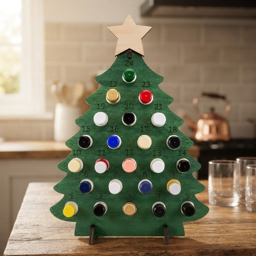 Wooden Christmas Tree Advent Calendar With 24 Compartments For Mini Bottles - Image 1