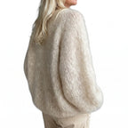 Women's Cardigan Open-Front Loose-Knit Long-Sleeved Fluffy Knit Sweater - angle