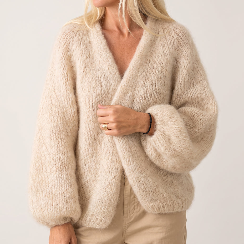 Women's Cardigan Open-Front Loose-Knit Long-Sleeved Fluffy Knit Sweater - hero