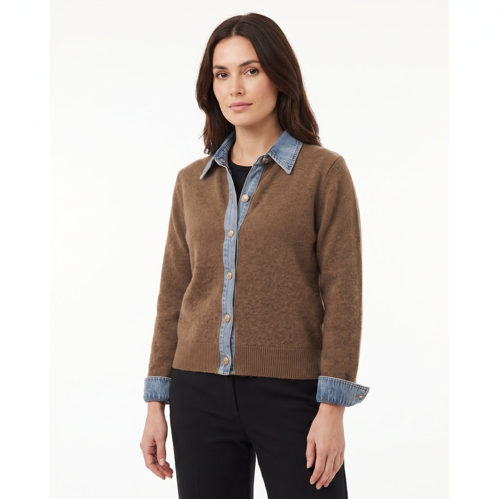 Women's Cardigan Button Up Front Long-Sleeve With Collar - studio