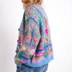 Women's Cardigan Sweater Slim Fit V-Neck Button-Front Floral Embroidered - angle