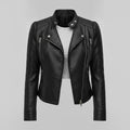 Women's Faux Leather Jacket With Quilted Sleeves And Front Zipper Tailored Silhouette For A Bold Biker Attitude - hero