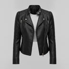 Women's Faux Leather Jacket With Quilted Sleeves And Front Zipper Tailored Silhouette For A Bold Biker Attitude - hero