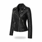 Women's Faux Leather Jacket With Quilted Sleeves And Front Zipper Tailored Silhouette For A Bold Biker Attitude - studio