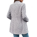 Women's Herringbone Blazer with Flattering Longline Fit and Notch Lapel - angle