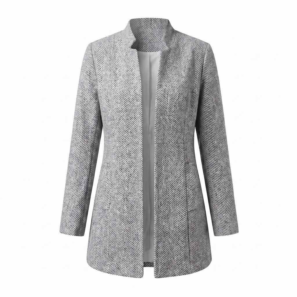 Women's Herringbone Blazer with Flattering Longline Fit and Notch Lapel - studio