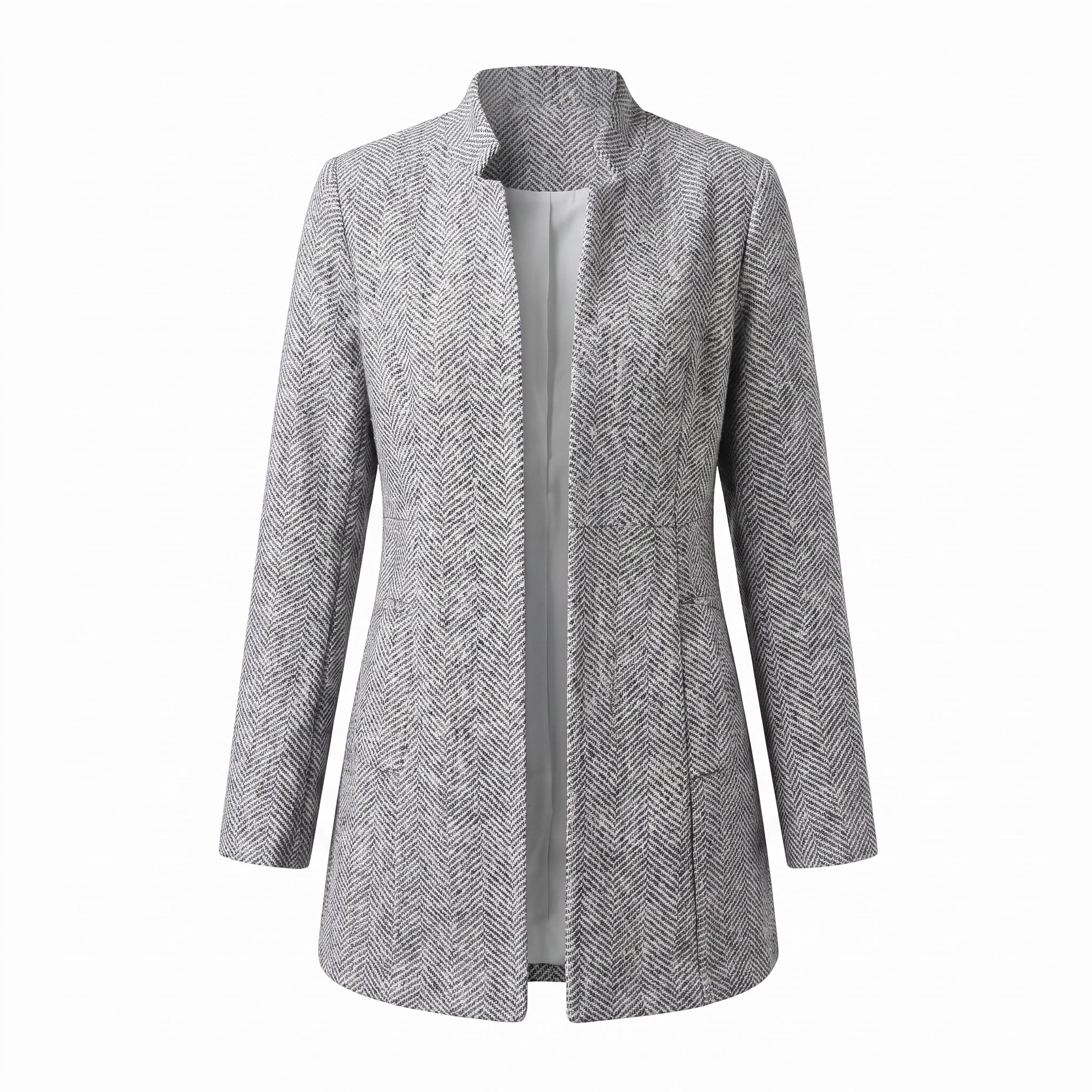Women's Herringbone Blazer with Flattering Longline Fit and Notch Lapel - studio