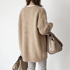 Women's Knit Cardigan Collarless Button-Front Long-Sleeve Button Down - angle