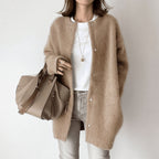 Women's Knit Cardigan Collarless Button-Front Long-Sleeve Button Down - hero
