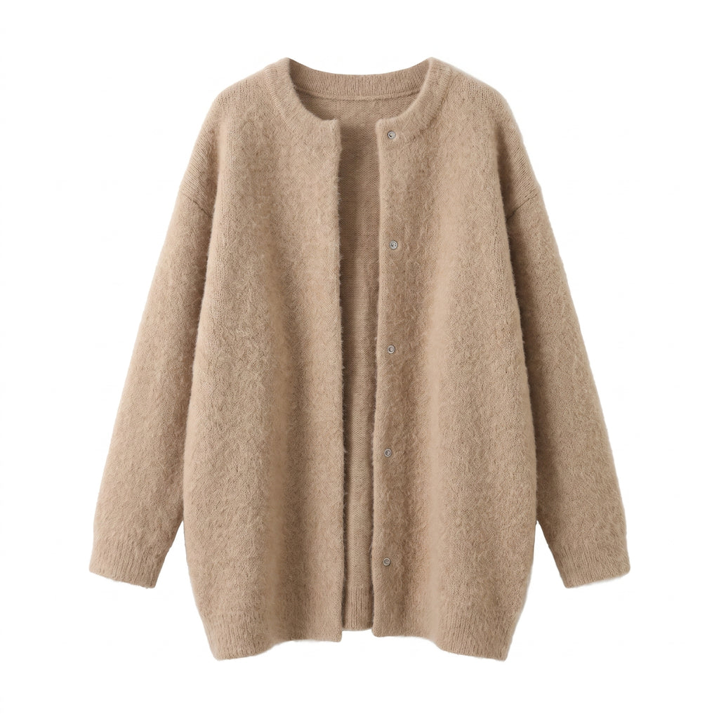 Women's Knit Cardigan Collarless Button-Front Long-Sleeve Button Down - studio