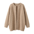 Women's Knit Cardigan Collarless Button-Front Long-Sleeve Button Down - studio