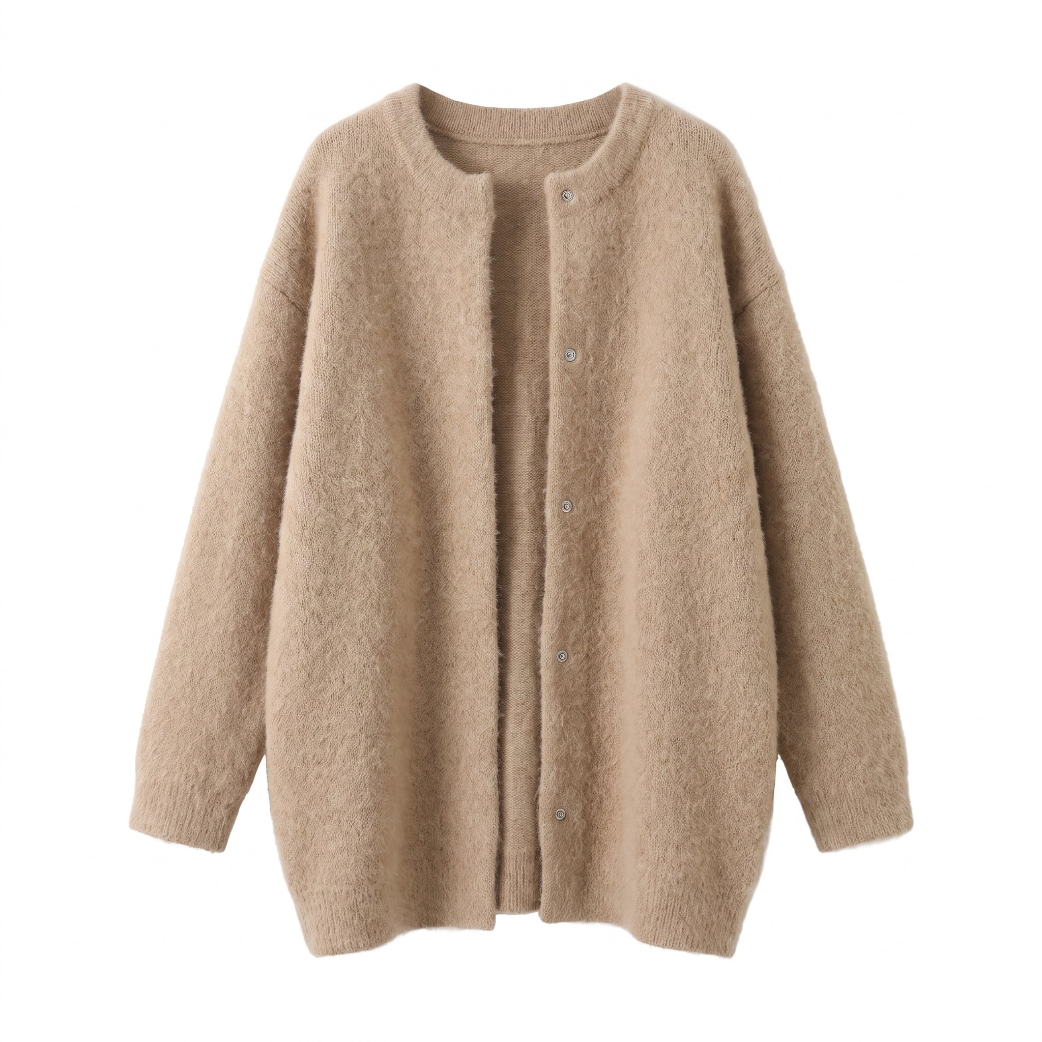 Women's Knit Cardigan Collarless Button-Front Long-Sleeve Button Down - studio