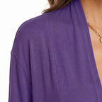 Women's Open Cardigan Relaxed Fit Three-Quarter Sleeve Draped Front - detail
