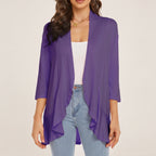 Women's Open Cardigan Relaxed Fit Three-Quarter Sleeve Draped Front - hero
