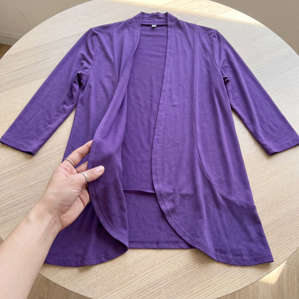 Women's Open Cardigan Relaxed Fit Three-Quarter Sleeve Draped Front - scale