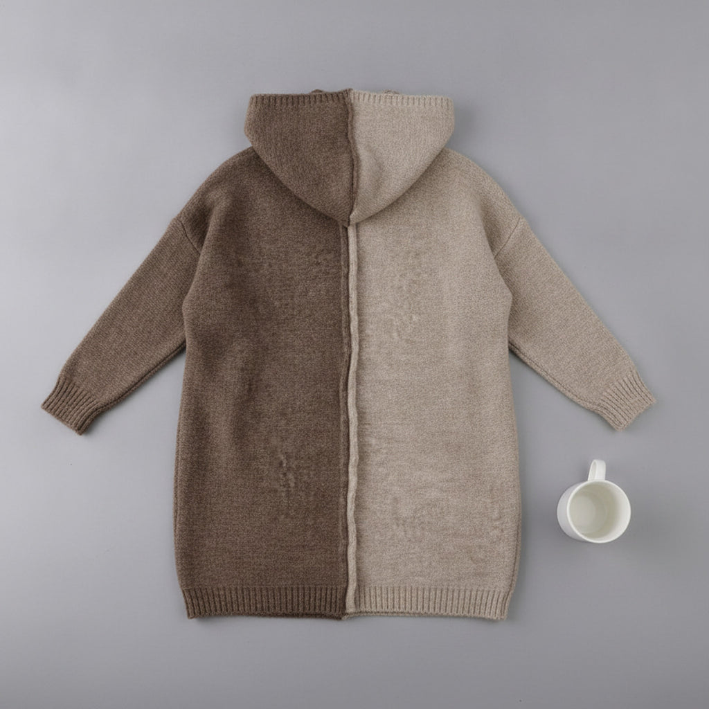 Women's Cardigan Hooded Knit Longline With Relaxed Silhouette - scale