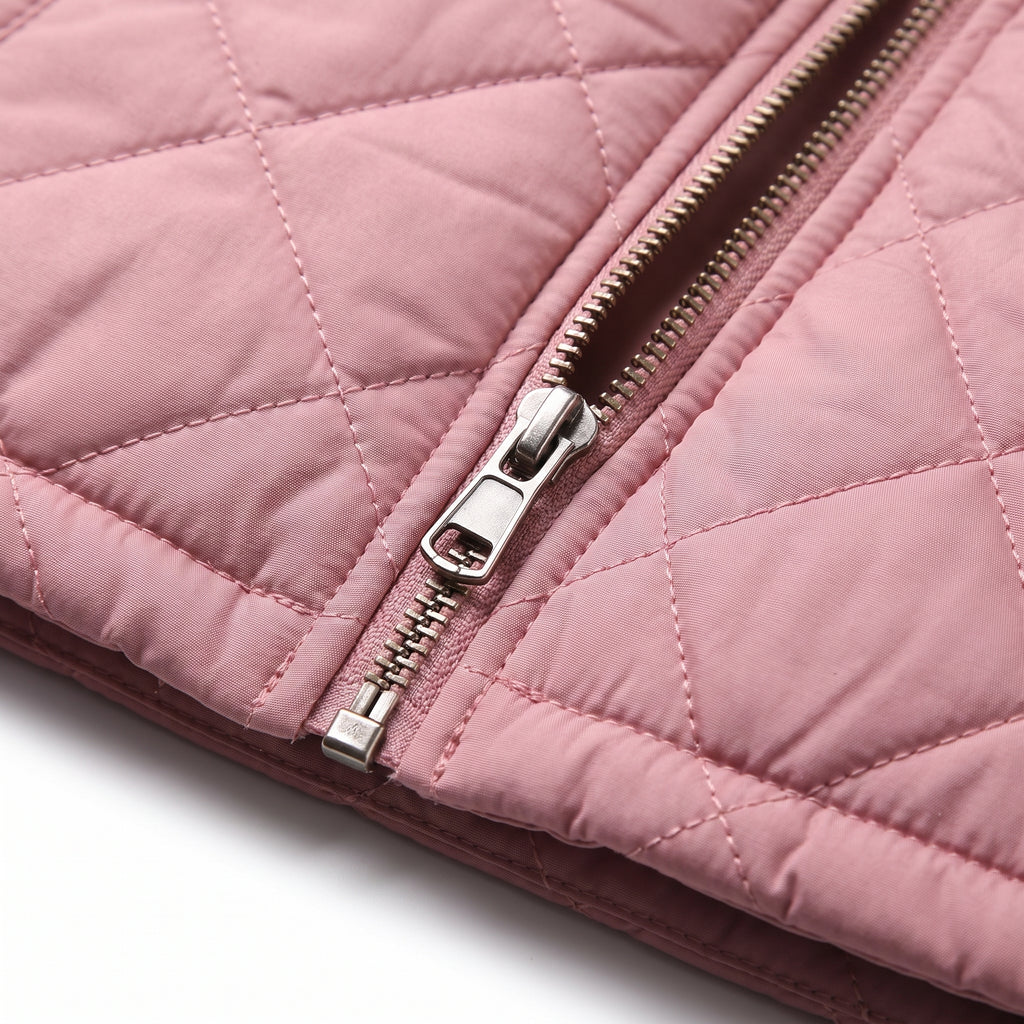 Women's Quilted Vest Zip Up With Stand Collar And Pockets - detail
