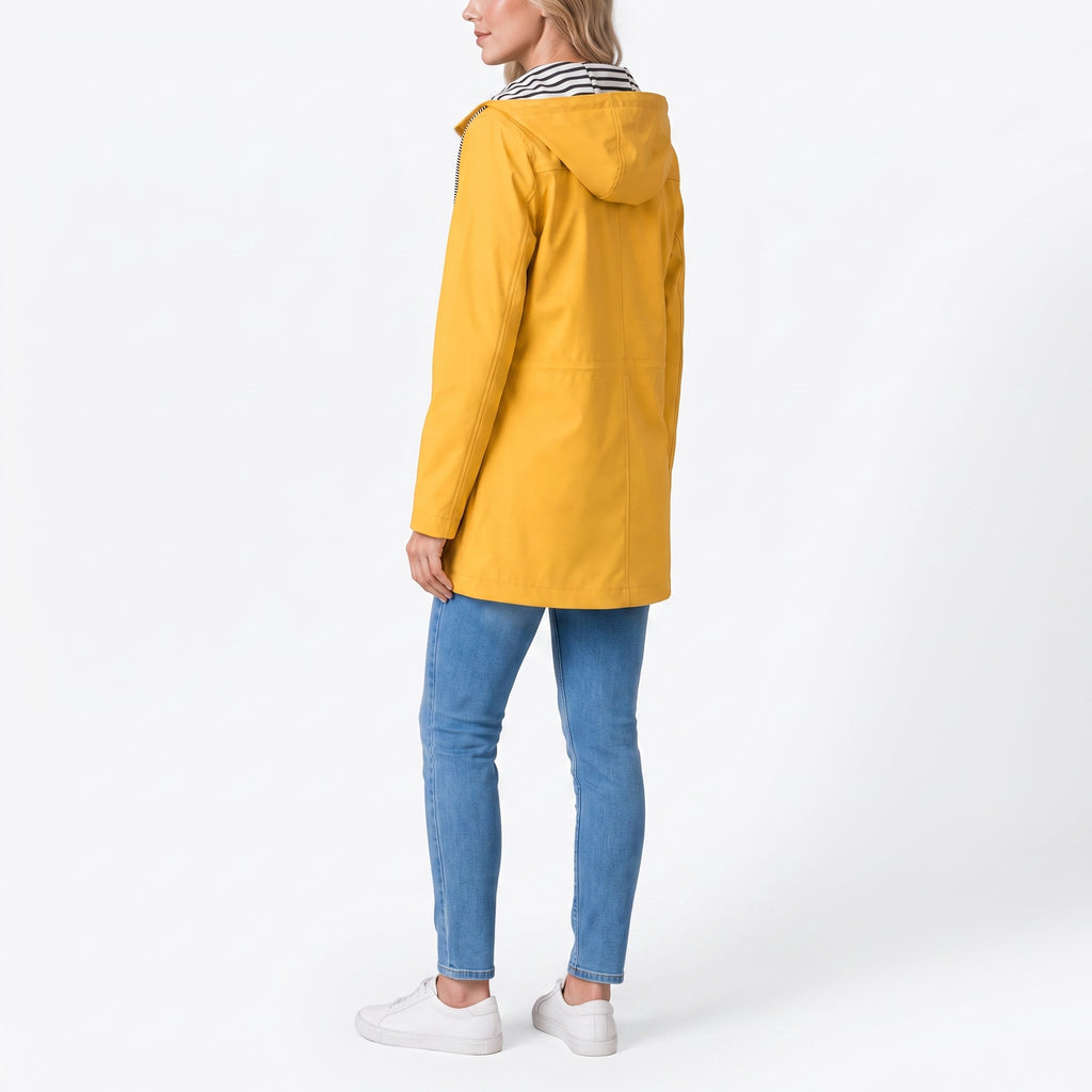 Women's Rain Jacket Waterproof Hip-Length Coat Button-Front - angle