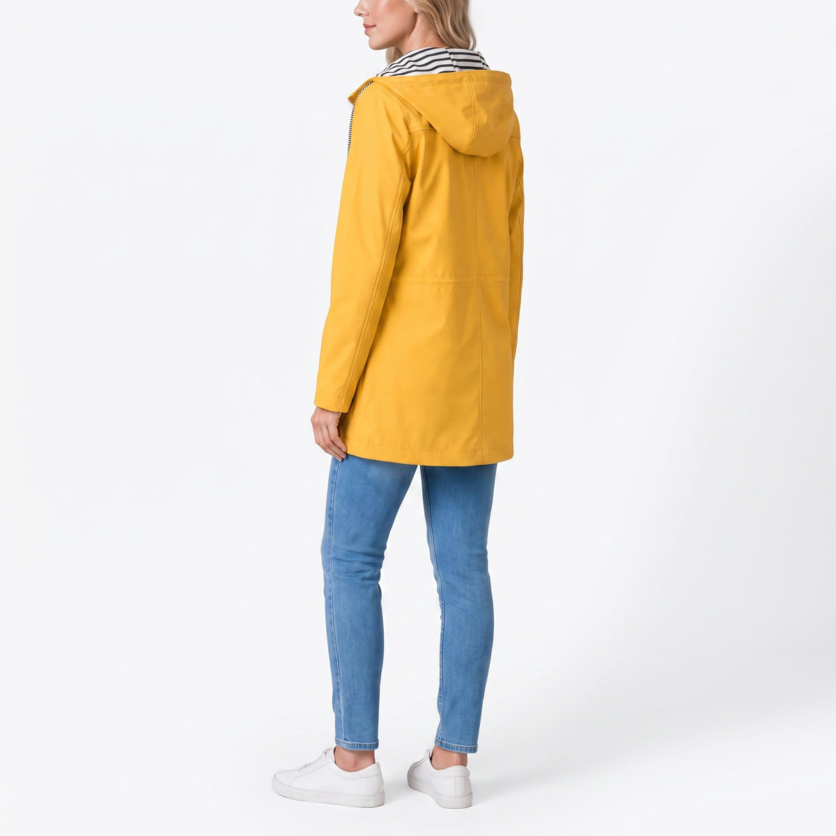 Women's Rain Jacket Waterproof Hip-Length Coat Button-Front - angle