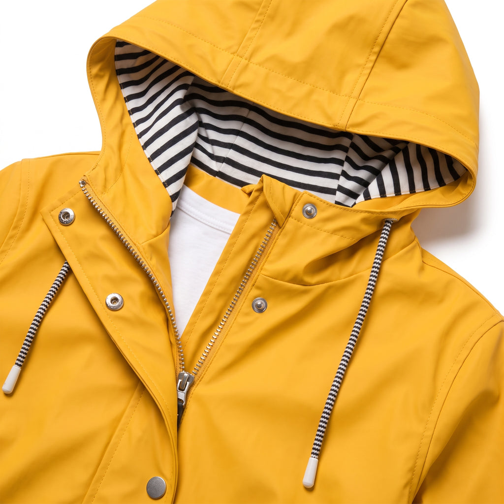 Women's Rain Jacket Waterproof Hip-Length Coat Button-Front - detail