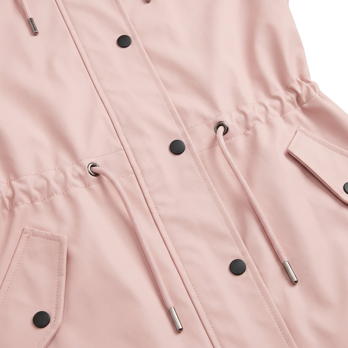 Women's Rain Jacket Adjustable Longline Parka Button-Front - detail
