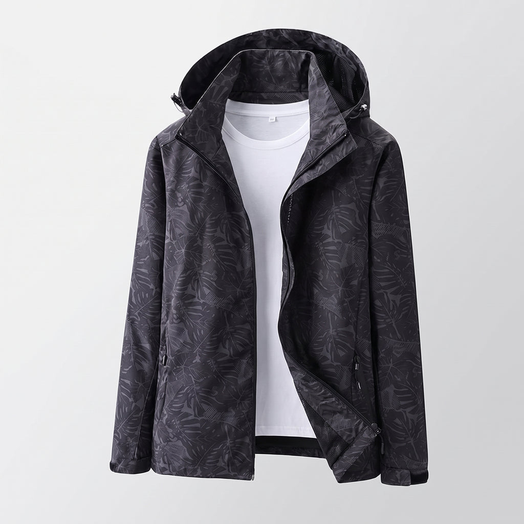 Women's Rain Jacket Relaxed Full-Zip Leaf Pattern - hero
