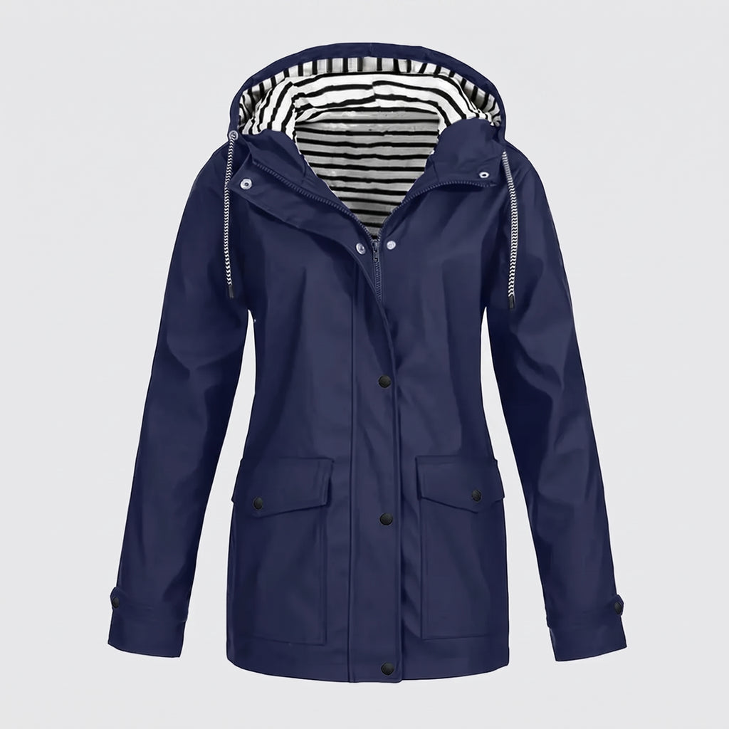 Women's Rain Jacket Relaxed Hooded Raincoat Button-Front - hero