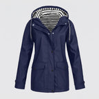 Women's Rain Jacket Relaxed Hooded Raincoat Button-Front - hero