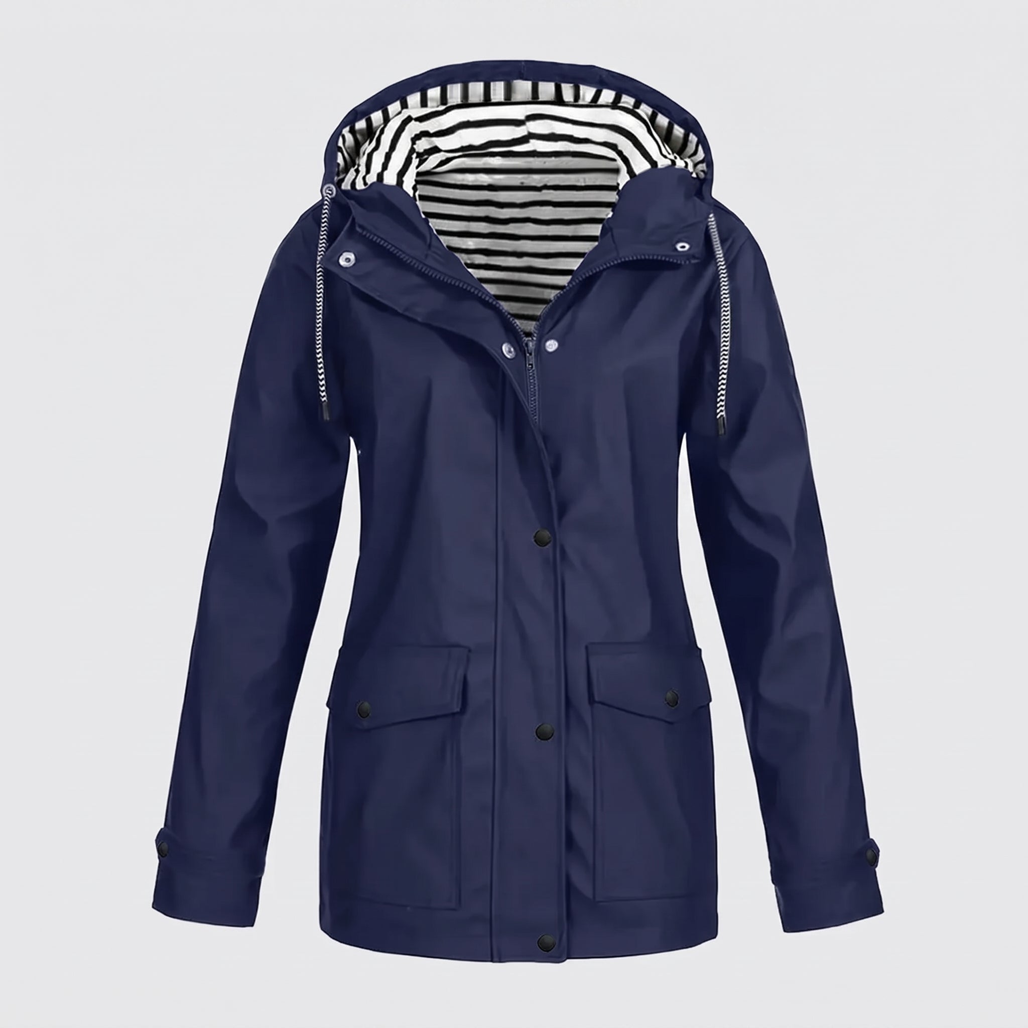 Women's Rain Jacket Relaxed Hooded Raincoat Button-Front - hero
