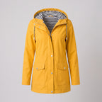 Women's Rain Jacket Waterproof Hip-Length Coat Button-Front - hero