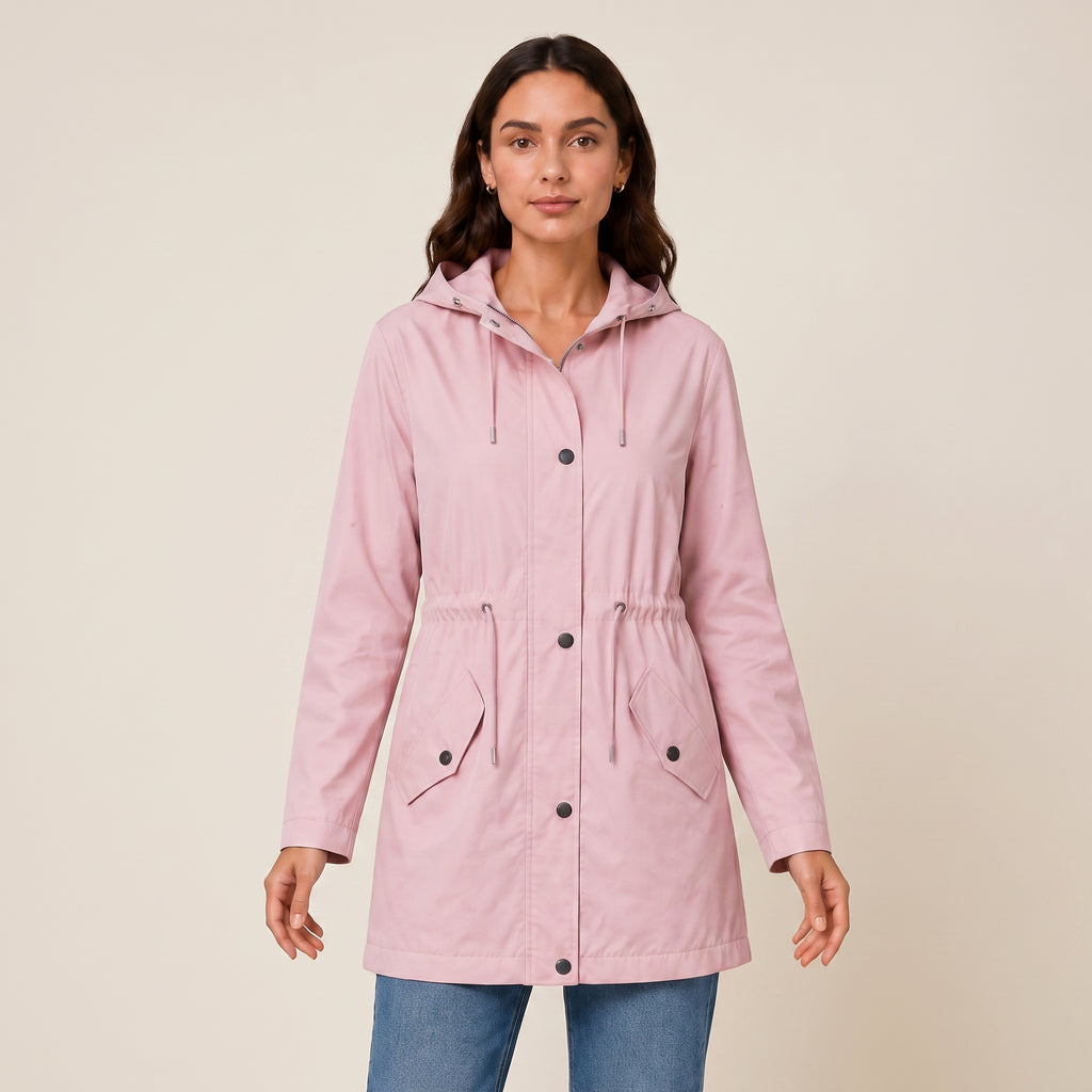 Women's Rain Jacket Adjustable Longline Parka Button-Front - hero