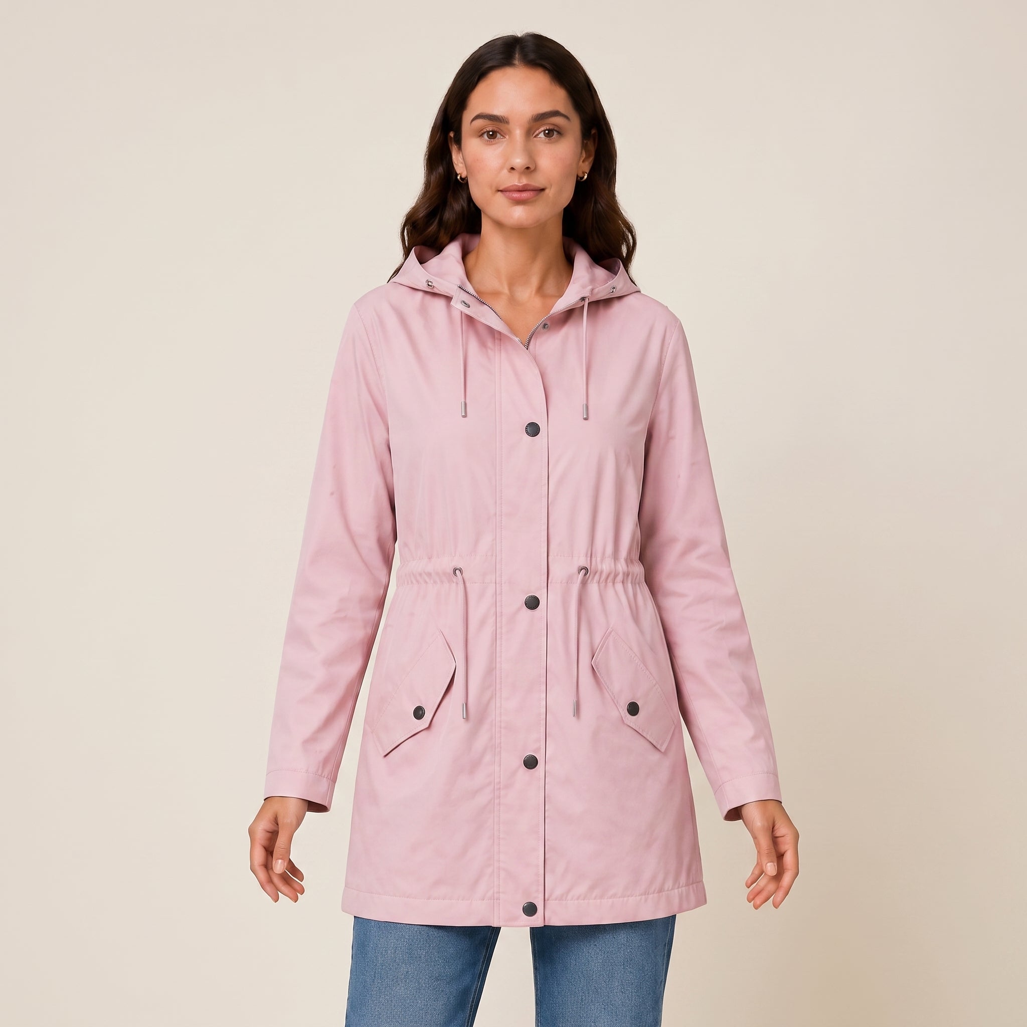 Women's Rain Jacket Adjustable Longline Parka Button-Front - hero