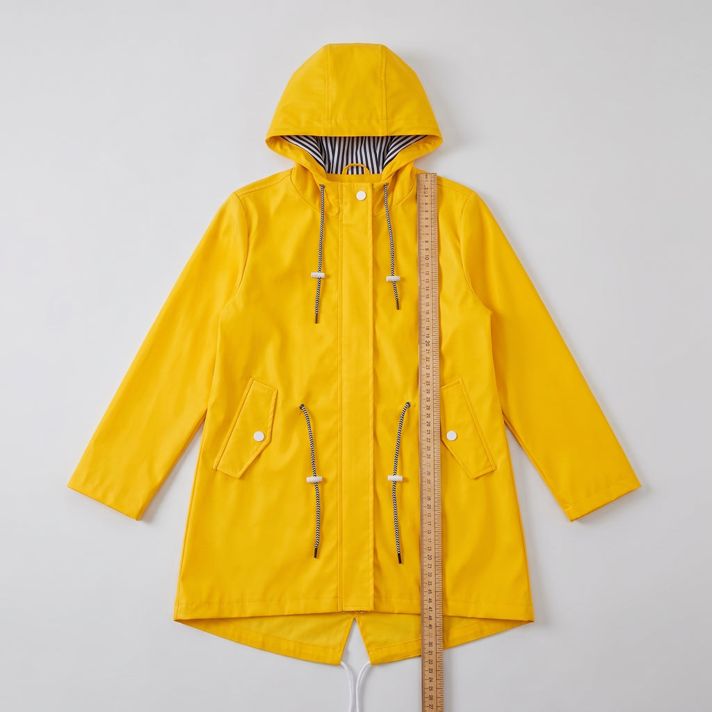 Women's Rain Jacket Adjustable Hooded Raincoat Drawstring - scale