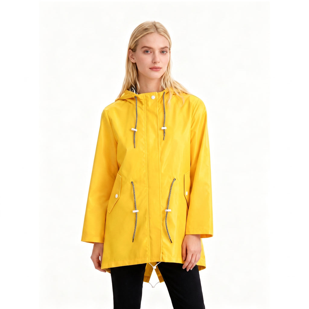 Women's Rain Jacket Adjustable Hooded Raincoat Drawstring - studio
