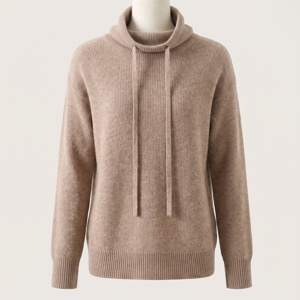 Women's Slouchy Sweater with Relaxed Knit Pullover and Drawstring Neckline - hero