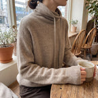 Women's Slouchy Sweater with Relaxed Knit Pullover and Drawstring Neckline - in-use