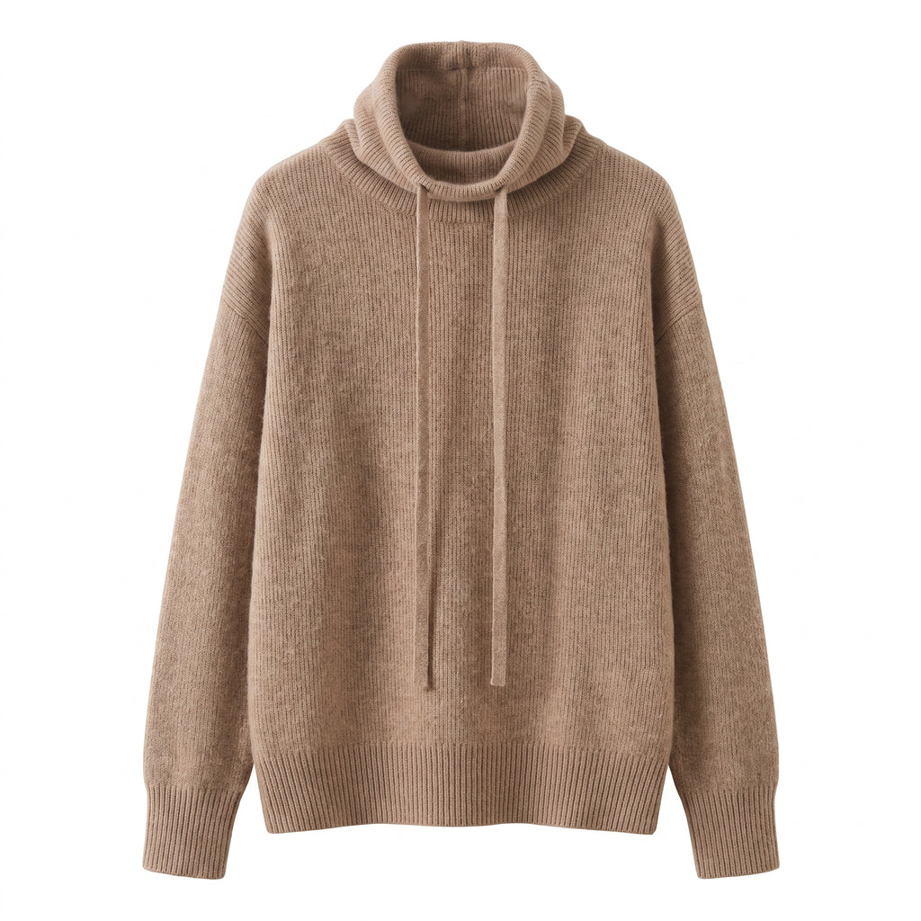 Women's Slouchy Sweater with Relaxed Knit Pullover and Drawstring Neckline - studio