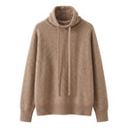 Women's Slouchy Sweater with Relaxed Knit Pullover and Drawstring Neckline - studio