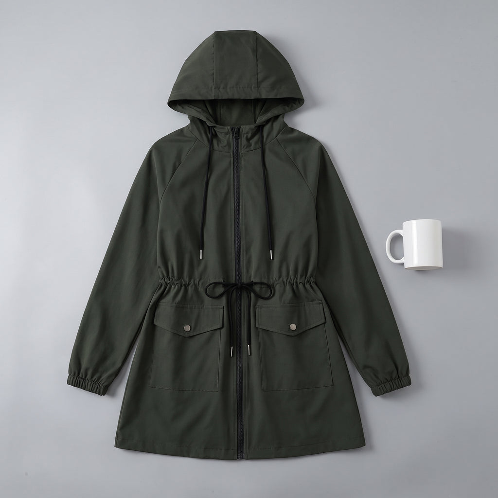 Women's Transitional Jacket Adjustable Hooded Anorak Drawstring-Waist - scale