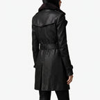 Leather Trench Coat Double Breasted Longline - angle