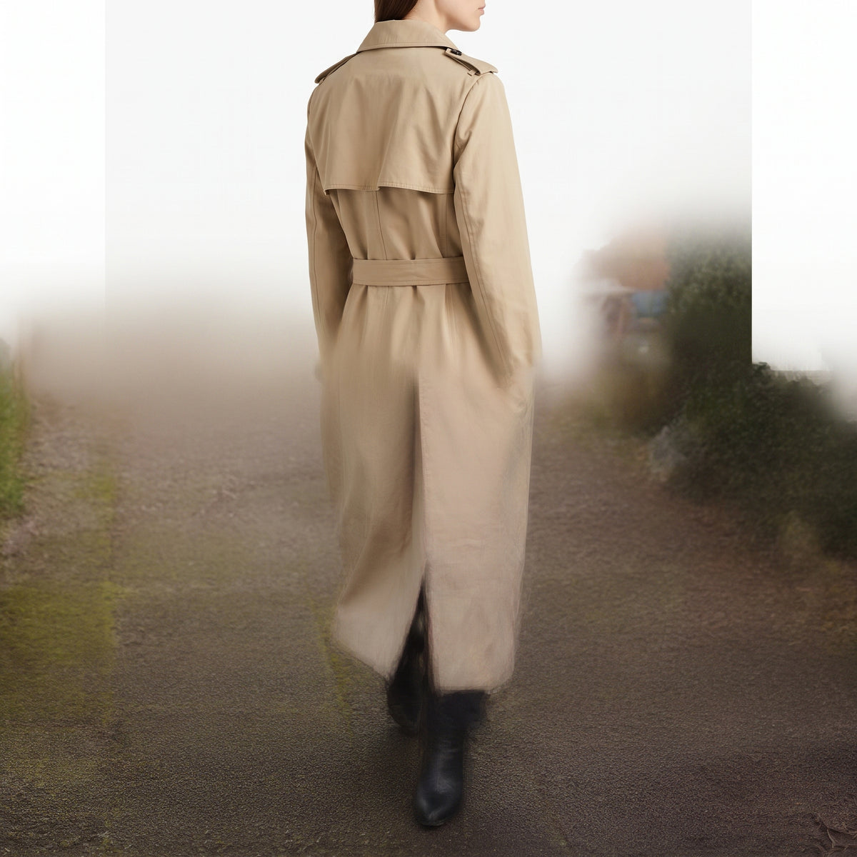 Women's Trench Coat with Supportive Longline and Double-Breasted Front - angle
