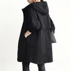 Women's Hooded Trench Coat Single-Breasted Knee-Length Pockets - angle