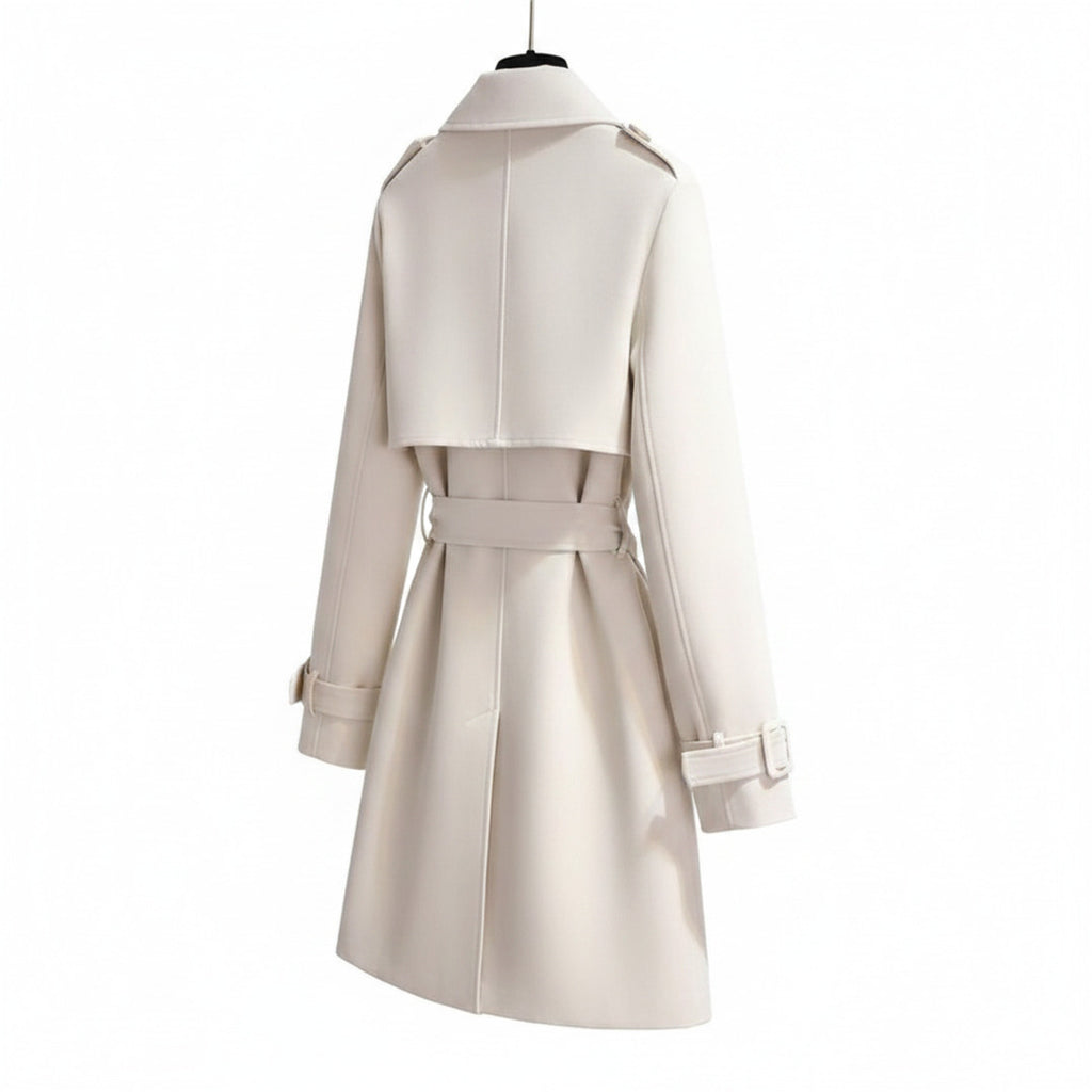 Women's Trench Coat With Double-Breasted Front Belted Lapel And Defined Waist For A Tailored Fit - angle