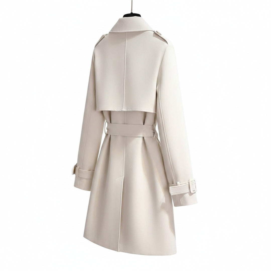 Women's Trench Coat With Double-Breasted Front Belted Lapel And Defined Waist For A Tailored Fit - angle
